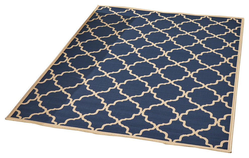 GDF Studio Hazel Outdoor Geometric  Area Rug, Navy and Ivory, 5'x8'
