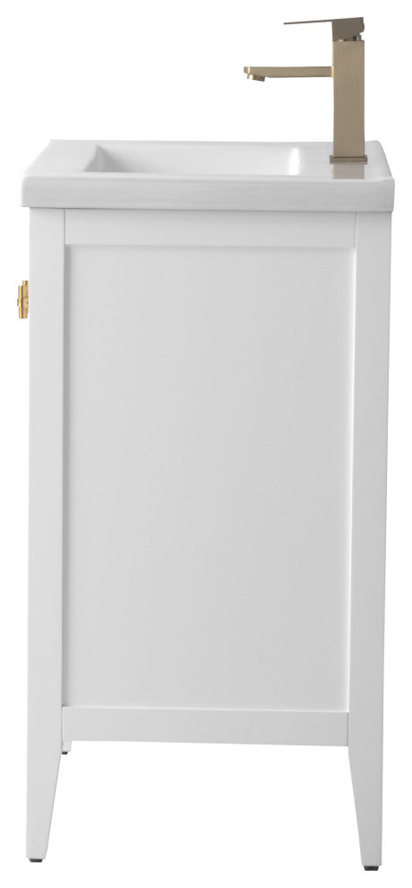 Vanity Art Freestanding Vanity, White, 24", Single Sink, Golden Brushed