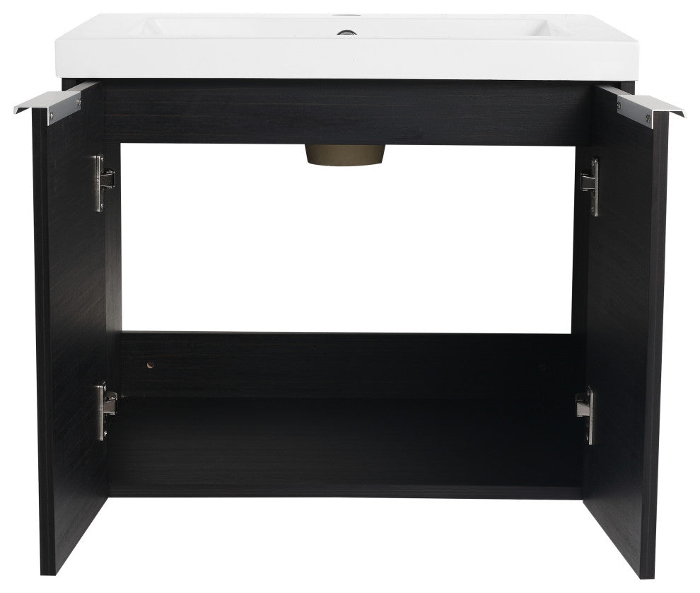 BNK Bathroom Vanity with Resin Sink, Modern Design with Soft Close Doors, Black Chestnut, 24"