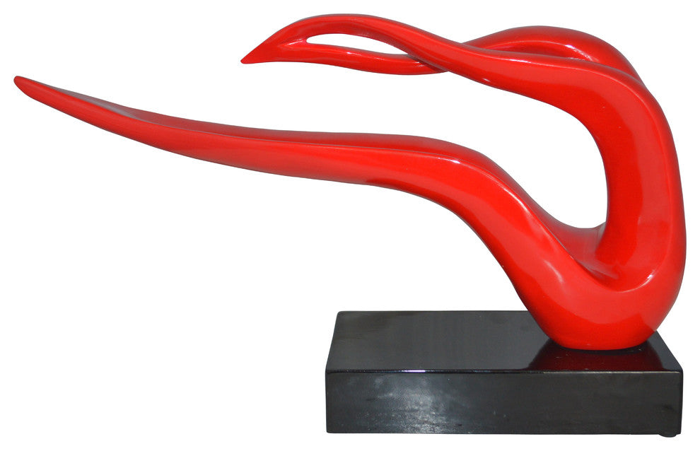 Modern Art Red Ribbon Resin Statue -  Size: 25"L x 6"W x 13"H.