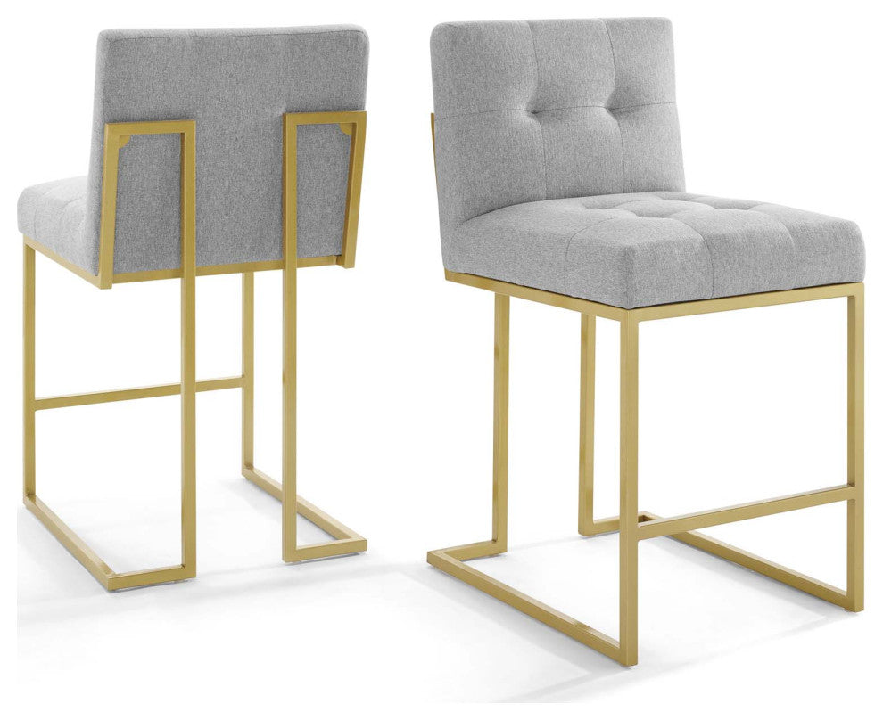 Side Dining Chair, Set of 2, Fabric, Metal, Gold Gray, Modern, Cafe Bistro