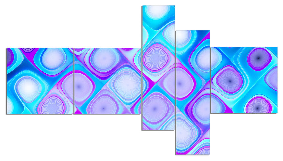 Blue Purple Pattern with Swirls, Abstract Wall Art Canvas, 60"x32", 5 panels