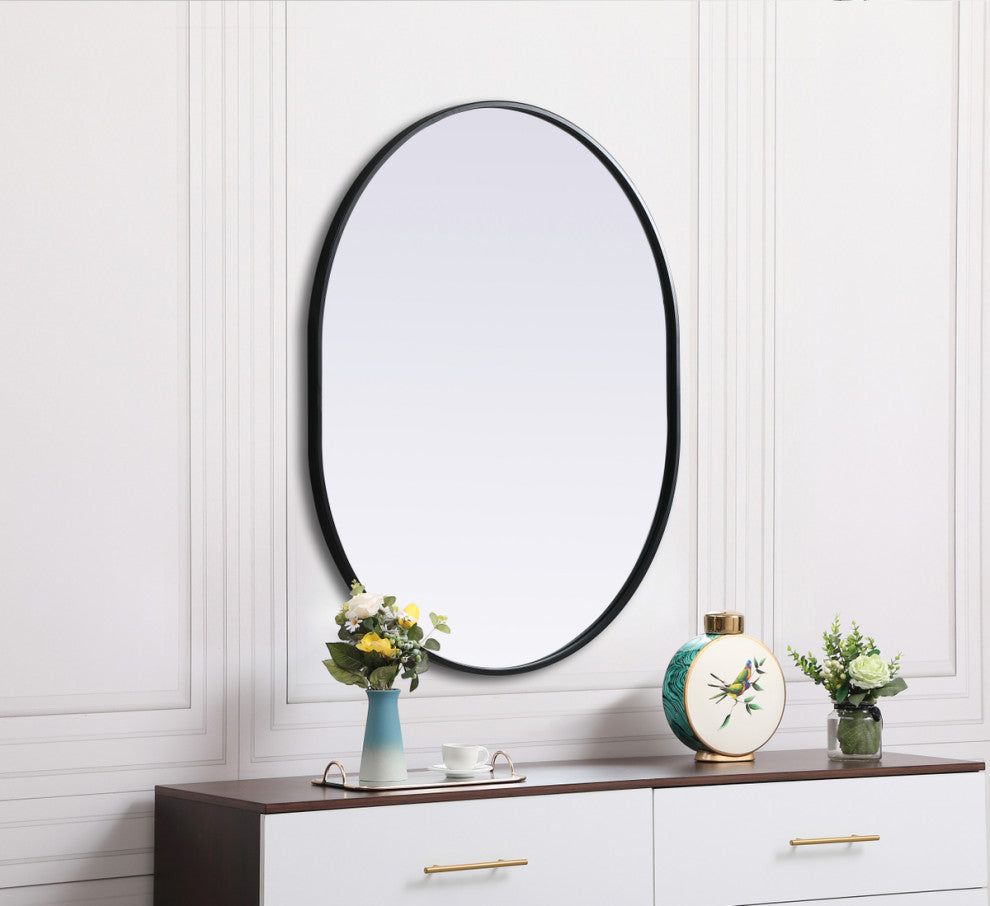 Elegant Decor Metal Frame Oval Mirror 30X36" in Black