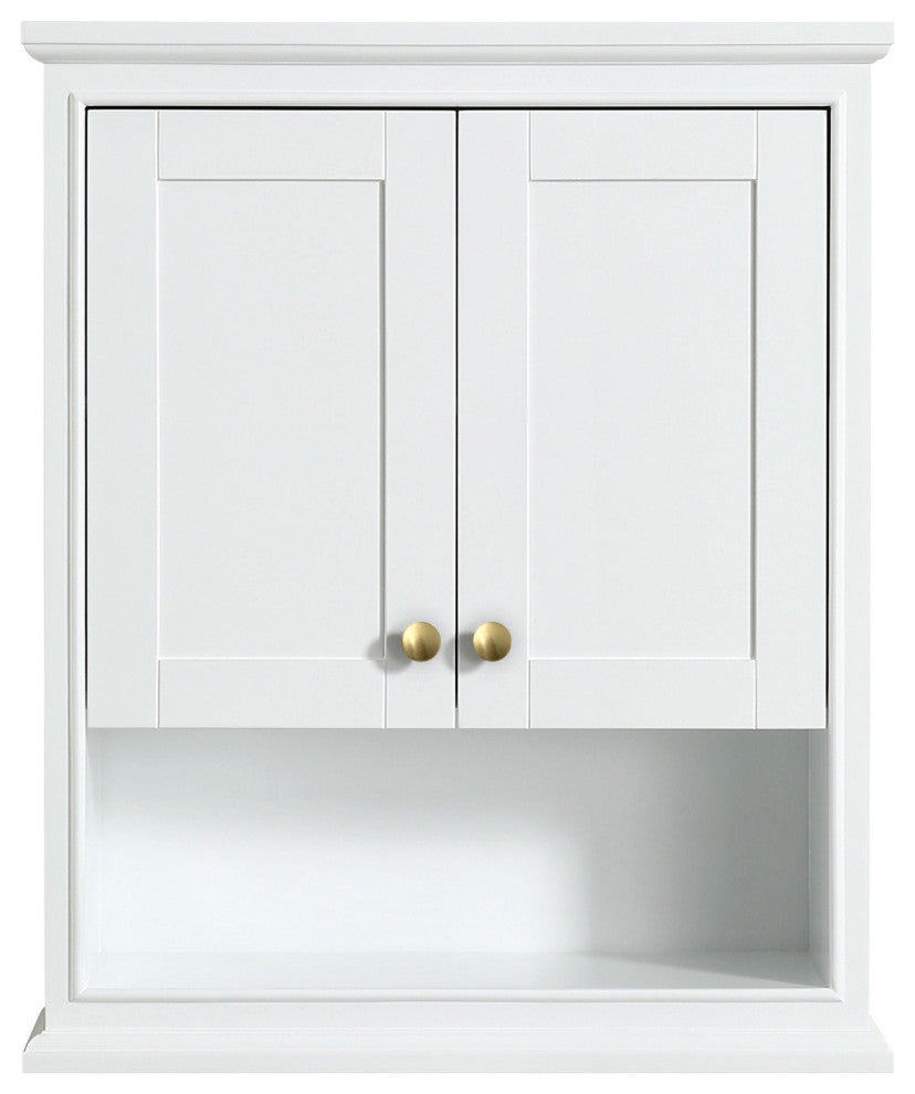 Deborah Over-the-Toilet Wall-Mounted Storage Cabinet, White With Gold Trim