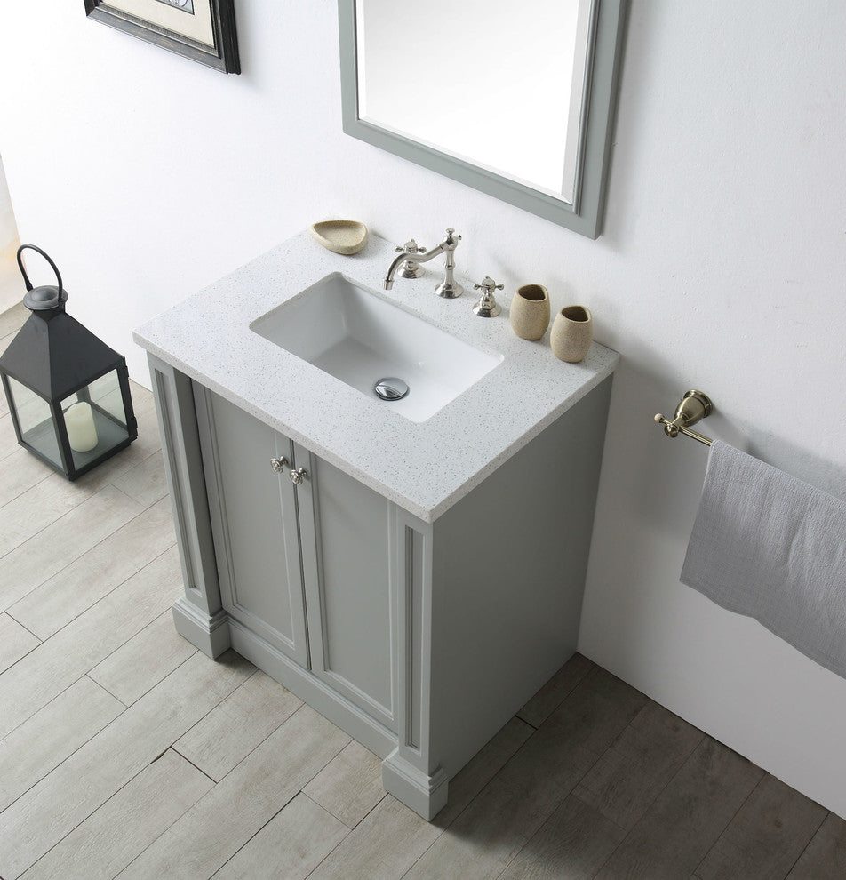 30" Wood Sink Vanity With Quartz Top-No Faucet