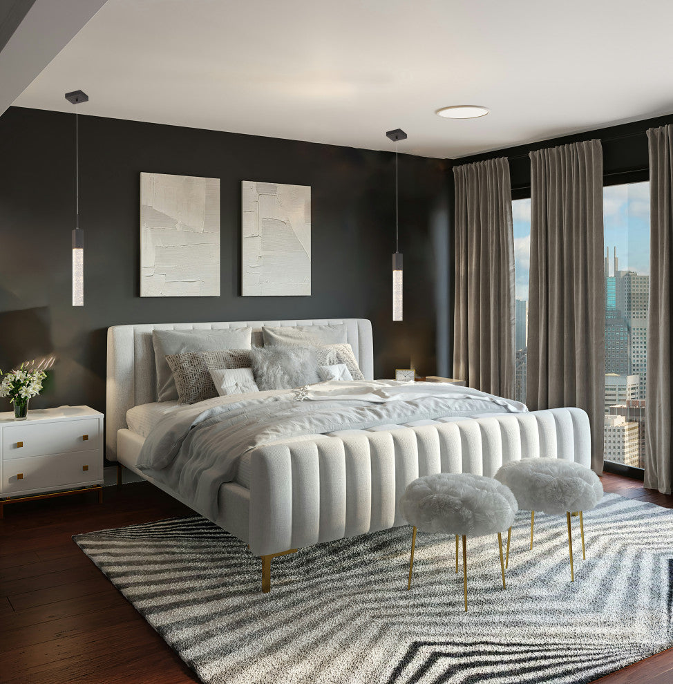 Matte Black Single Pendant Lighting With Clear Crystal