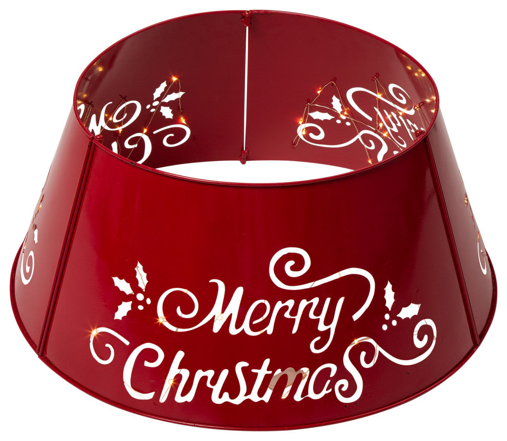 26"D "Merry Christmas" Diecut Metal Tree Collar With Light String