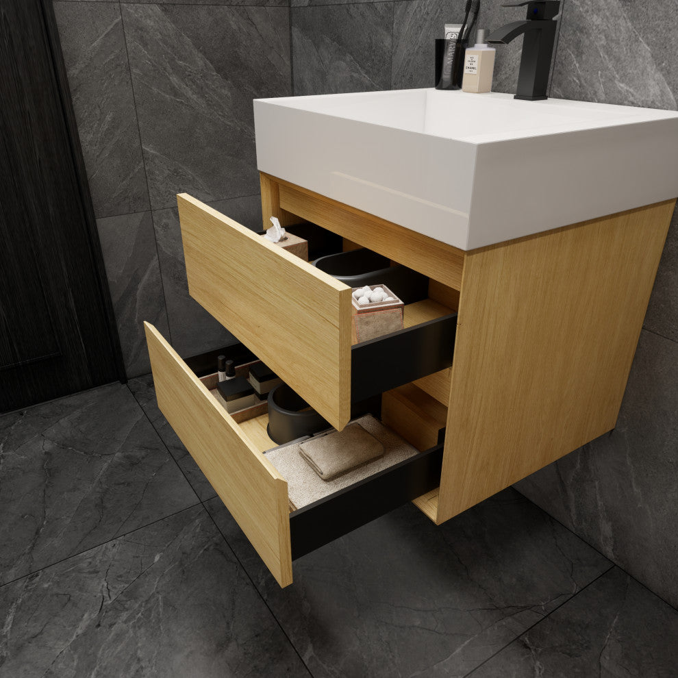 MAX 24" Floating Bath Vanity With Acrylic Sink, Teak Oak