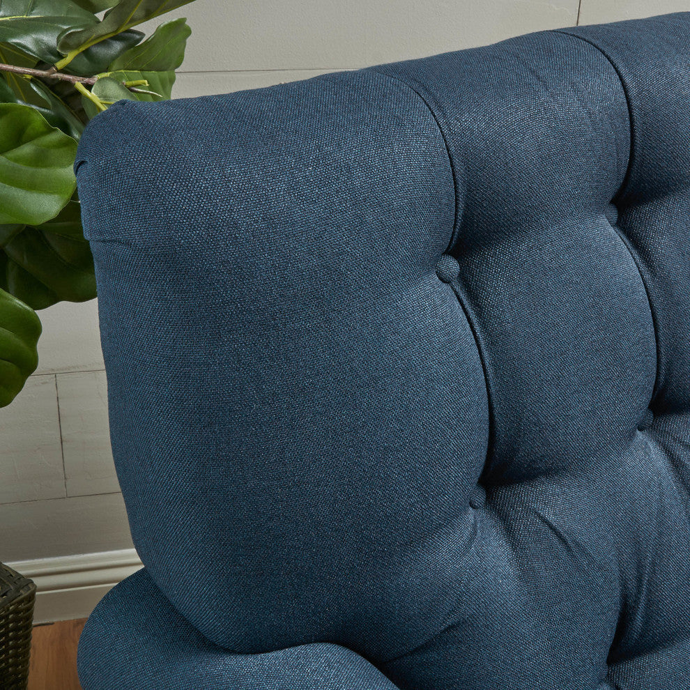 GDF Studio Arielle Plush Tufted Back Fabric Club Armchair, Navy Blue