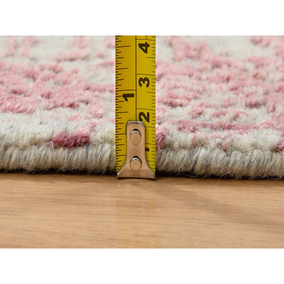 Rose Pink, Wool and Art Silk, Jacquard Hand Loomed, Runner Rug, 2'6"x10'0"