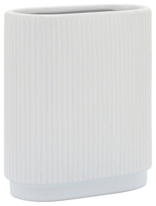 Ceramic 8"H Ridged Vase, White