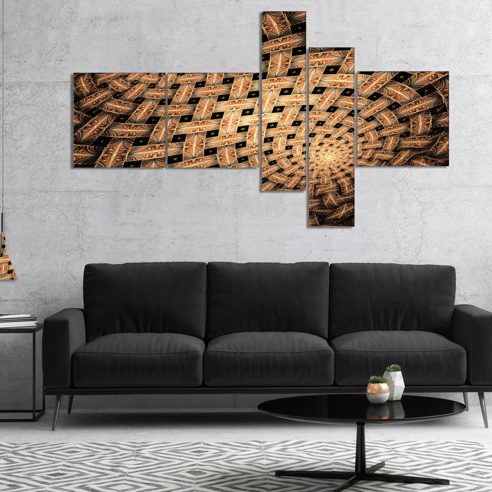 Symmetrical Brown Fractal Flower, Abstract Wall Art Canvas, 60"x32", 5 panels