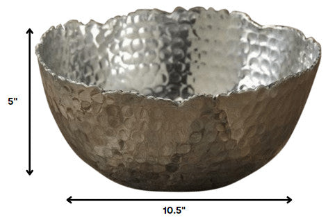 Silver Steel Modern Hammered Cut Bowl