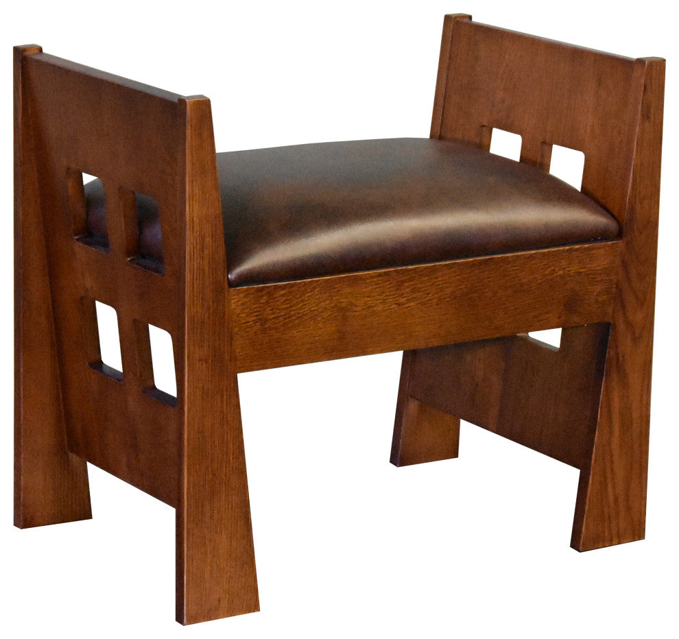 Mission Style Oak and Leather Foot Stool, Model A31