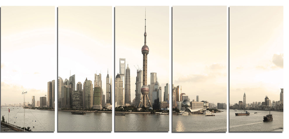 "Shanghai''s Modern Architecture" Cityscape Canvas Photo Print, 5 Panels, 60"x28"