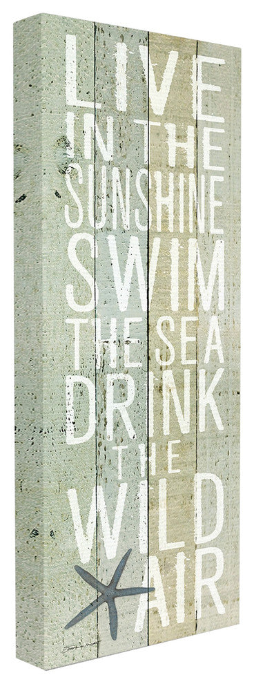 Live In the Sunshine Starfish Planked Look Stretched Canvas Wall Art, 10"x24"