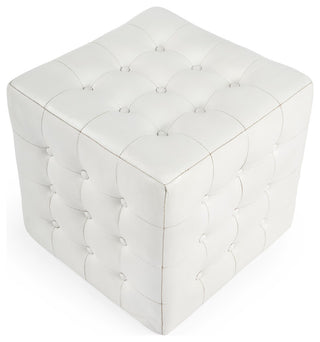 Leon White Leather Ottoman, 6165411
