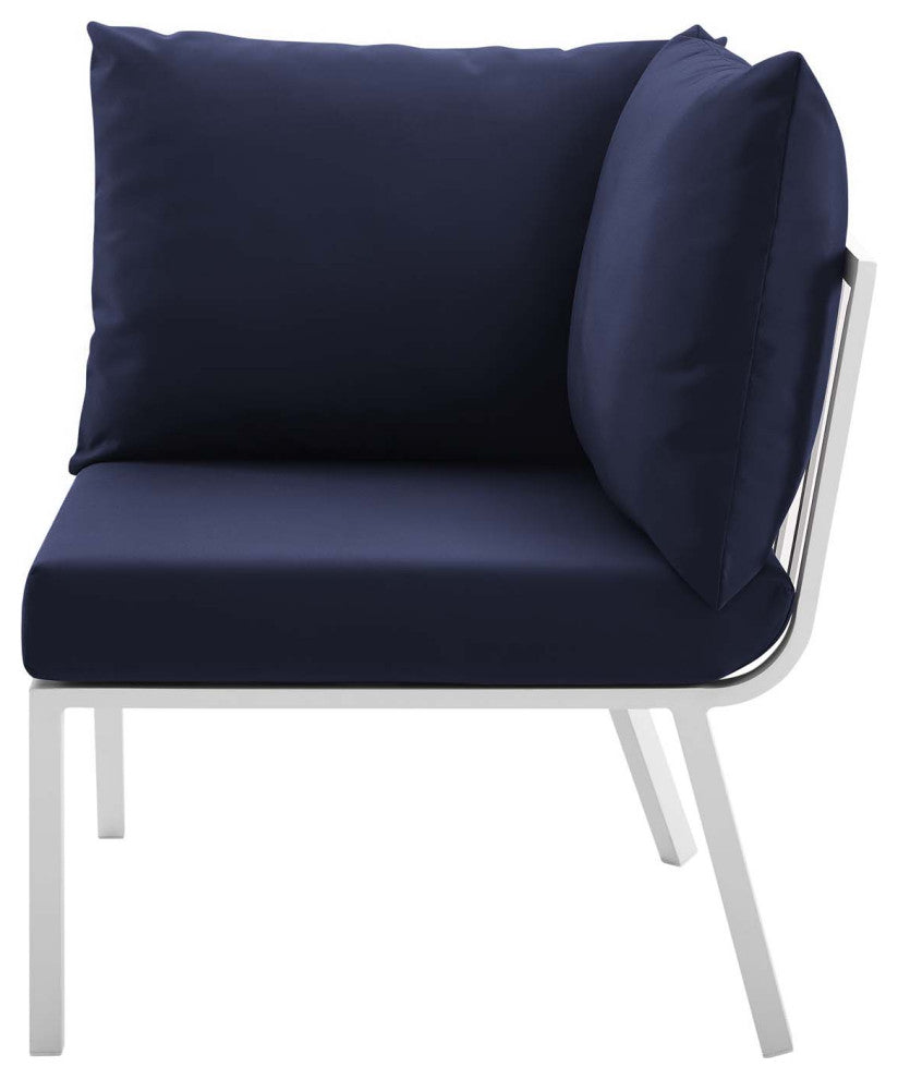 Lounge Sectional Sofa Chair Set, Aluminum, Metal, White Blue Navy, Outdoor