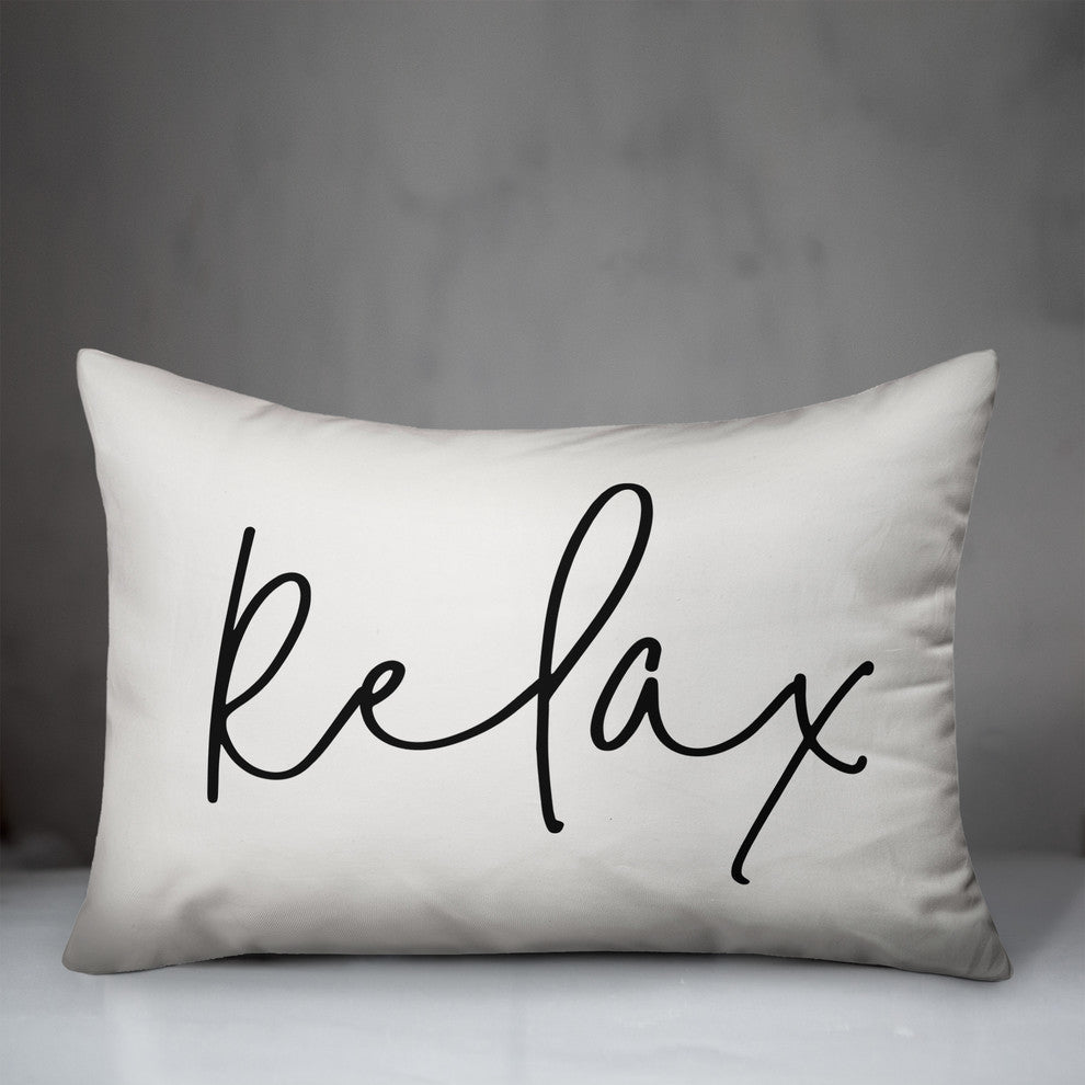 'Relax' Thin Script Outdoor Lumbar Pillow, Black
