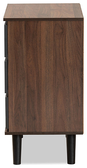 Donnahugh Contemporary Two-Tone Walnut and Gray Wood 3-Drawer Bedroom Chest