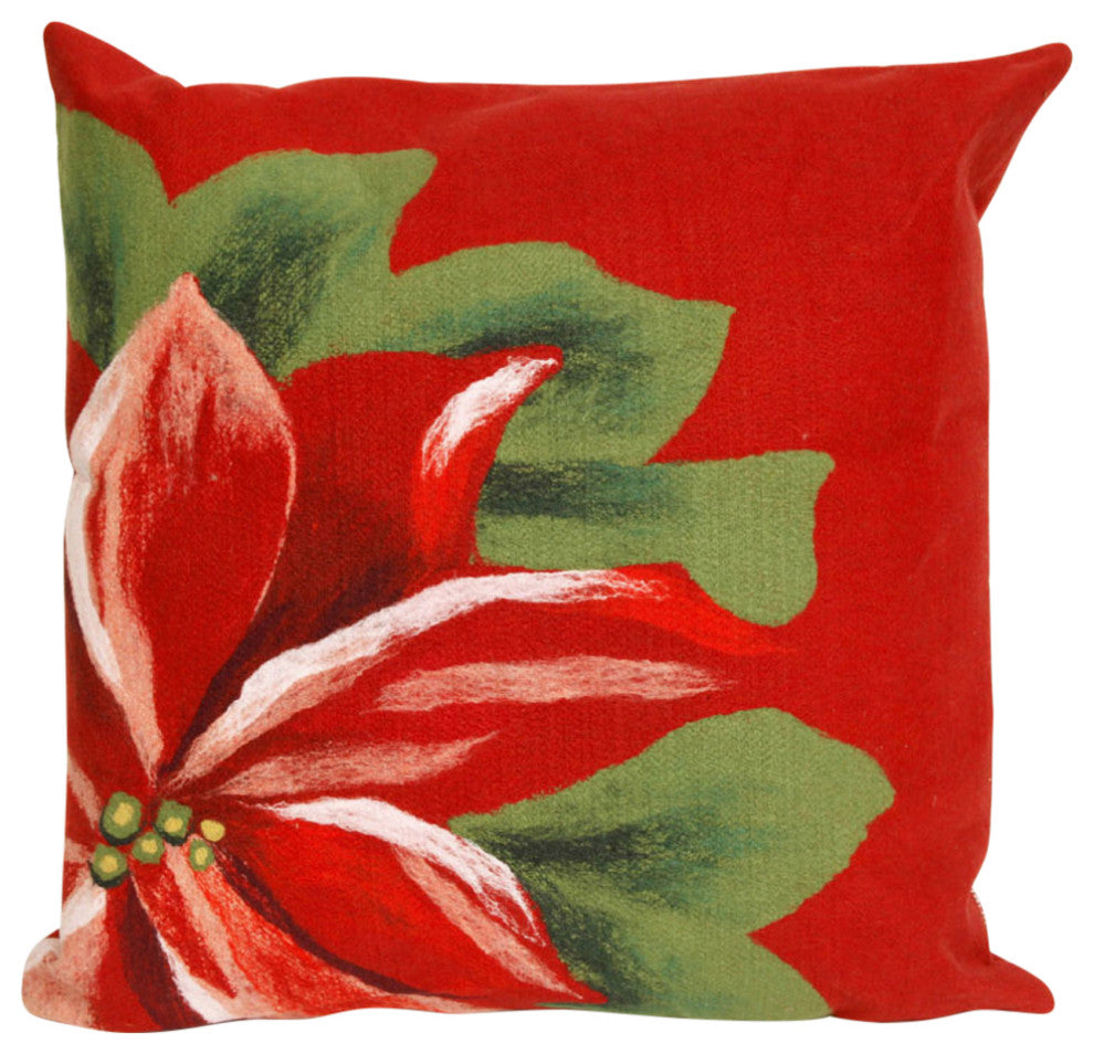 Visions III Poinsettia Indoor/Outdoor Pillow, Red, 20"x20"