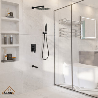 12" Wall Mounted Shower System with Bathtub Faucet,Matte Black