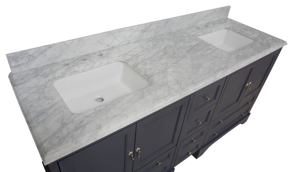 Madison 72" Double Bathroom Vanity, Marine Gray, Carrara Marble