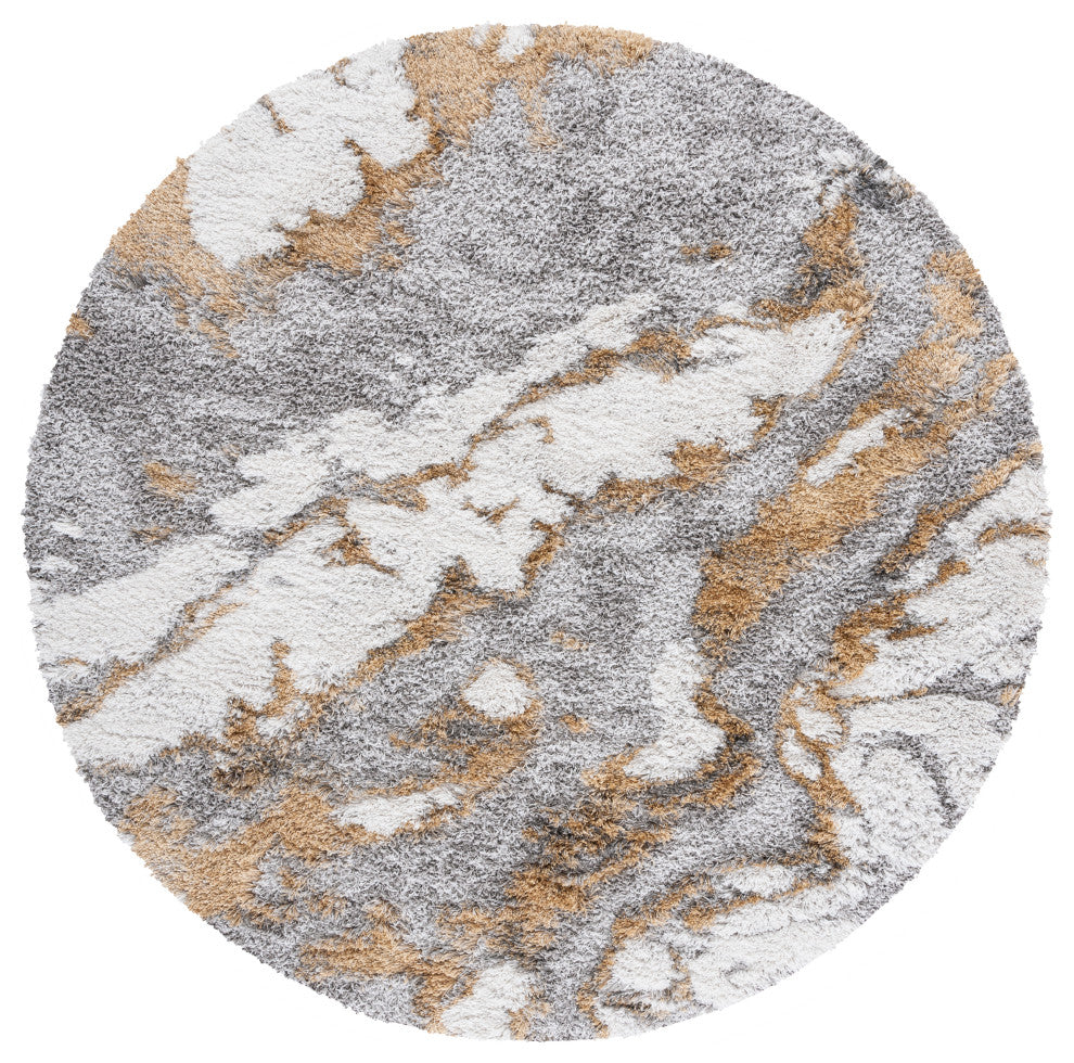 Safavieh Horizon Shag Hzn890D, Shag Rug, Gray and Gold, 6'7"x6'7" Square