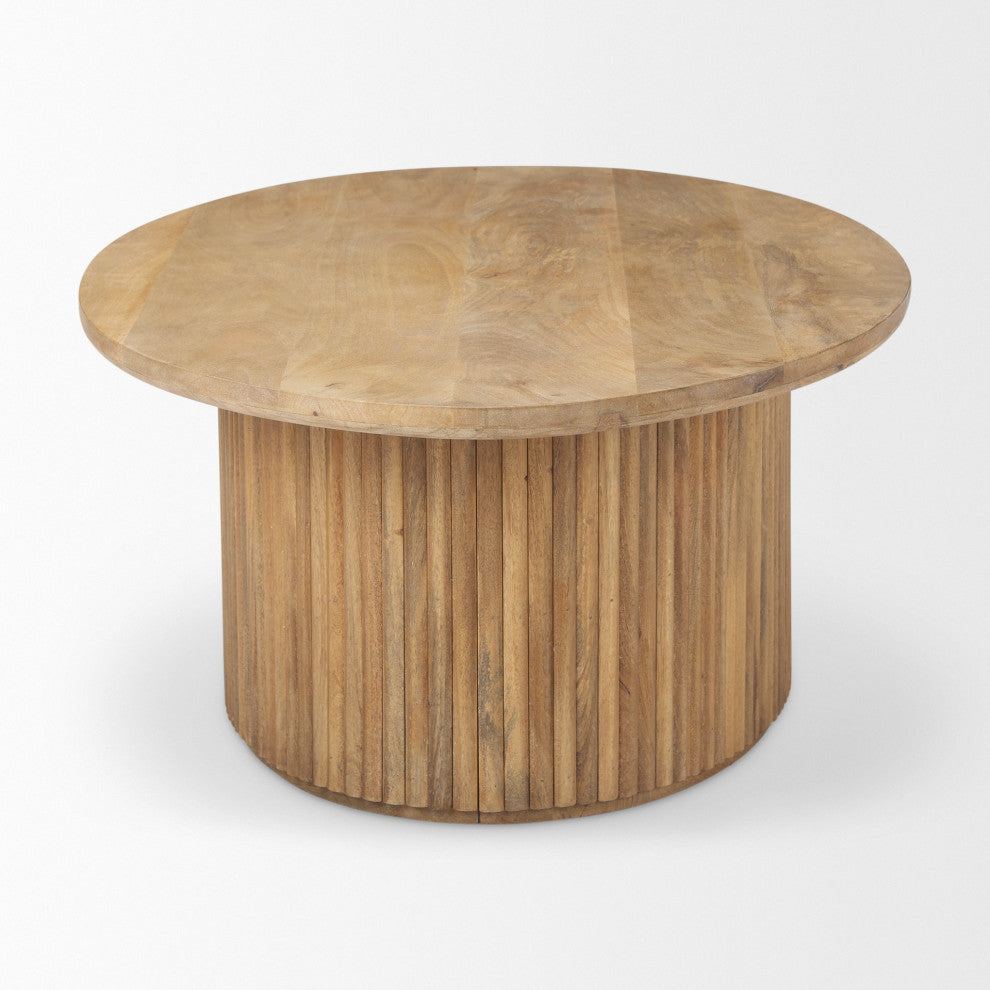Terra Light Brown Solid Wood Oval Fluted Coffee Table