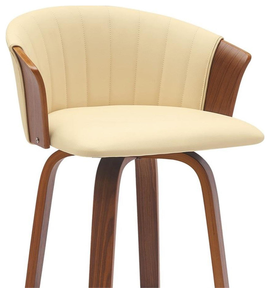 Armen Living Diana 30" Swivel Wood & Faux Leather Bar Stool in Walnut/Cream