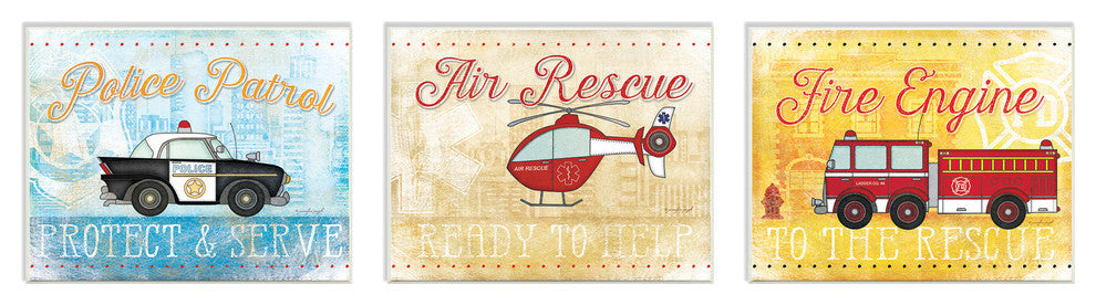 Rescue Vehicles Icons and Mottos 3-Piece Wall Plaque Set