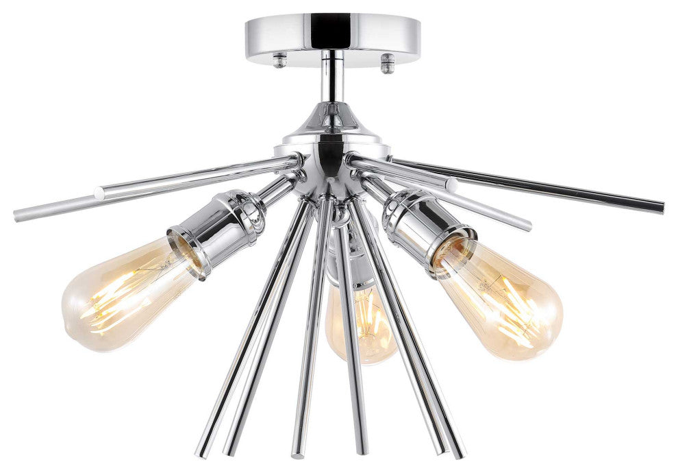3-Light Sputnik Semi-Flush Mount Ceiling Light, Chrome