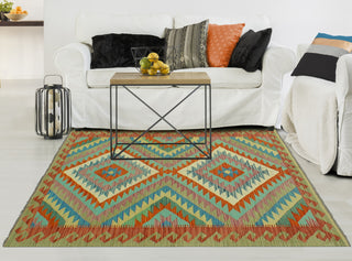Sangat Flatweave Boran Brown/Lt. Green Rug, 4'0 x 6'0