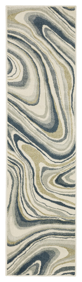 Bastian Modern Abstract Ivory/ Teal Indoor Area Rug, Ivory, 1'10"x7'3"