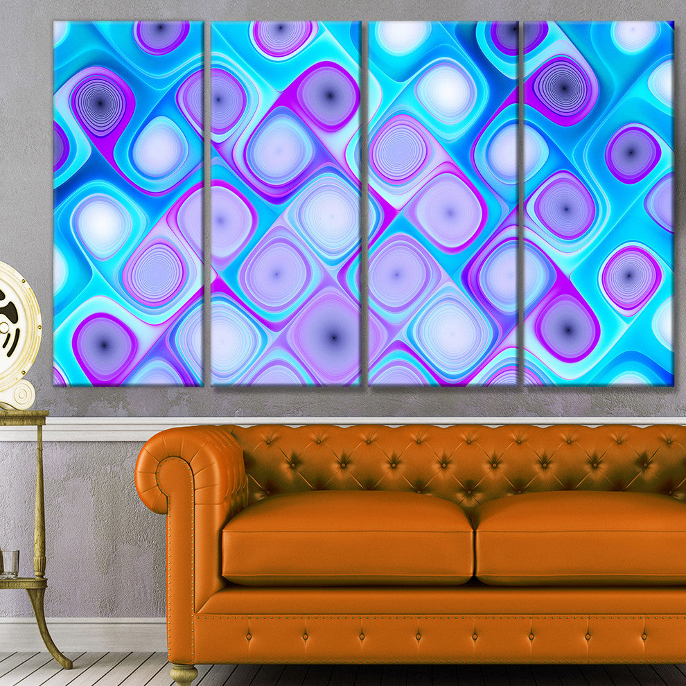 Blue Purple Pattern with Swirls, Abstract Wall Art Canvas, 48"x28", 4 Panels
