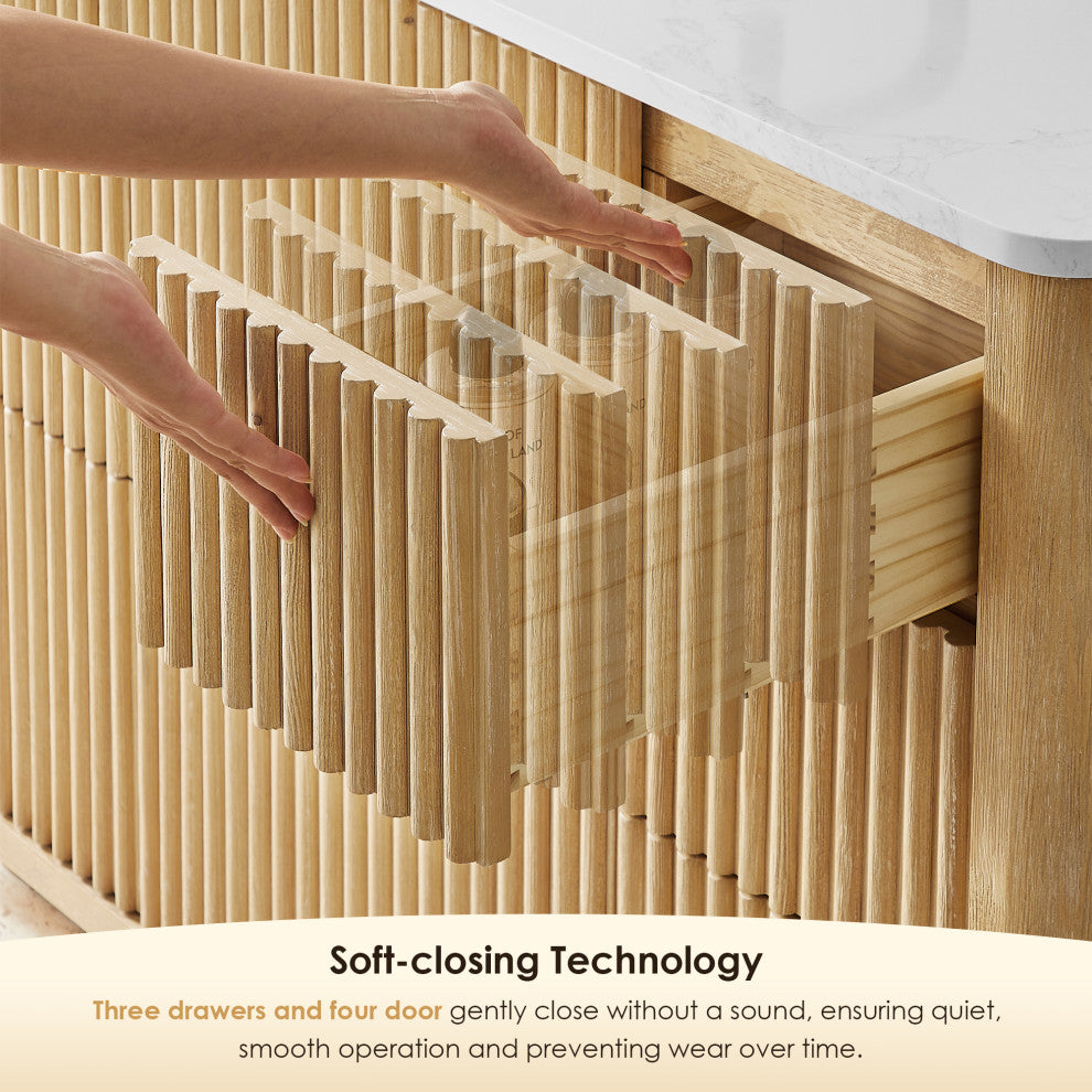 Clayton Bathroom Vanity, Washed Light Brown, 72", No Mirror