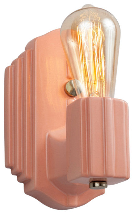 Deco Rectangle Wall Sconce, Gloss Blush, Brushed Nickel