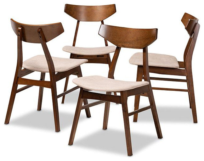 Light Beige Fabric Upholstered and Walnut Brown Wood 4-Piece Dining Chair Set