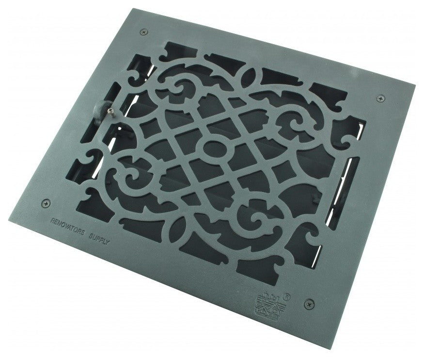 Black Floor Air Vent Heat Register with Aluminium Victorian Upscale Design
