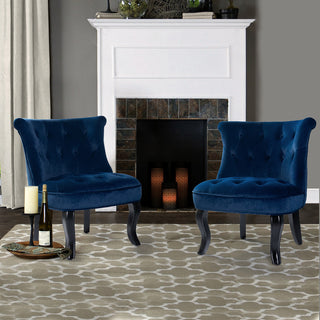 Upholstered Accent Chair With Tufted Back, Set of 2, Navy