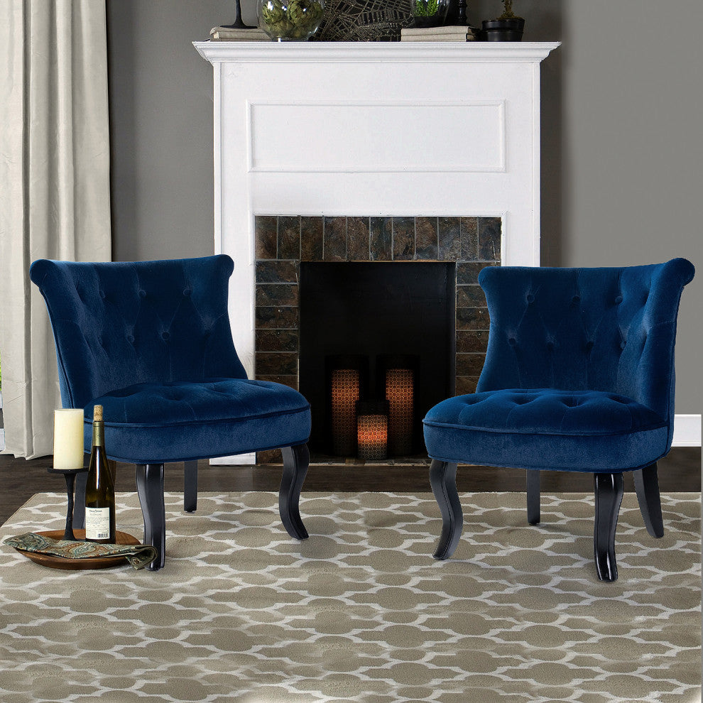 Upholstered Accent Chair With Tufted Back, Set of 2, Navy