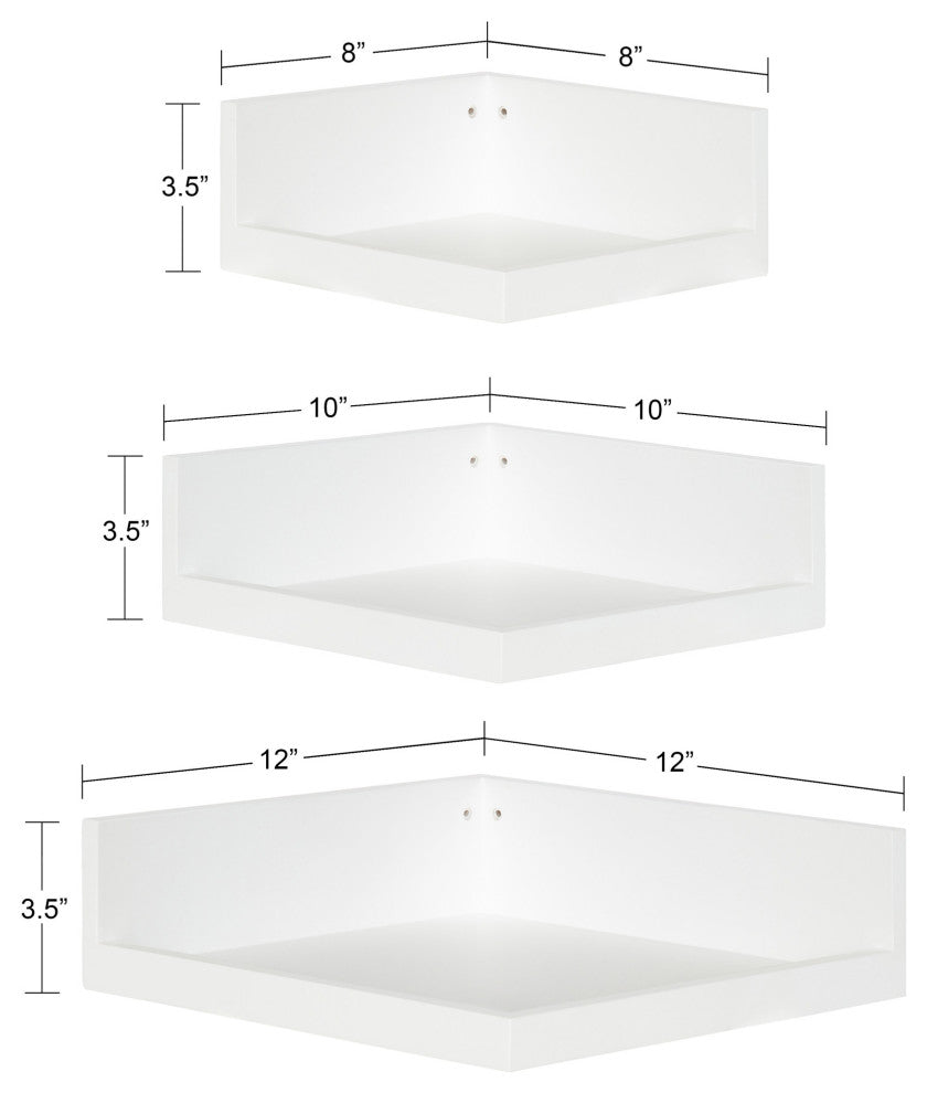 Levie Corner Shelf Set, White 3 Piece