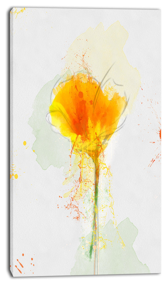 Yellow Flower Sketch Watercolor, Floral Canvas Art Print, 16"x32"