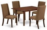 5Pc Dining Set - 4 Chairs, 2-Drops Leaf Table, Mahogany Finish