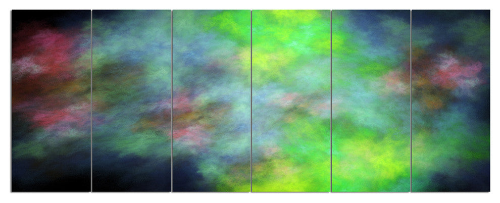 Green Blue Sky with Stars, Abstract Canvas Art Print, 70"x28", 6 Panels