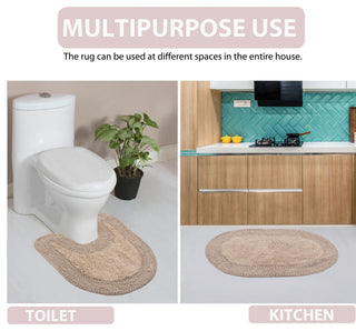 Double Ruffle Collection Bath Rugs Set, 21x54 Runner, Linen