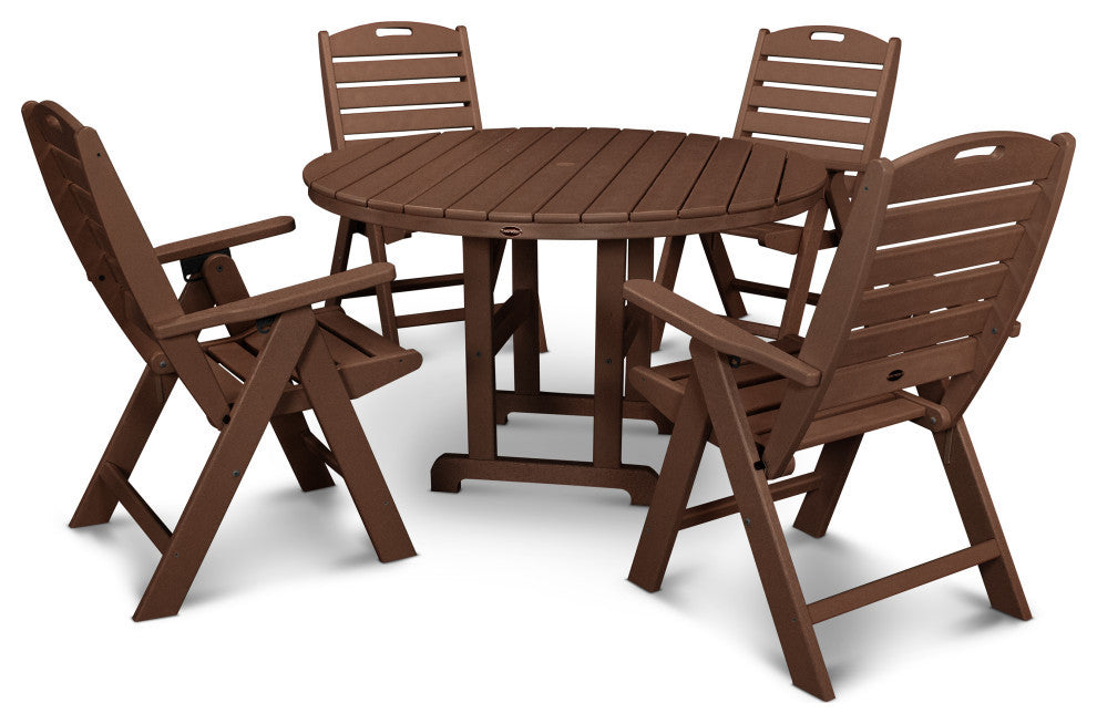 Polywood Nautical 5-Piece Round Farmhouse Dining Set, Mahogany