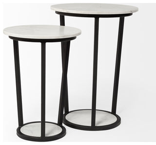 Bombola White Marble w/Black Metal Frame Round Accent Table, Small