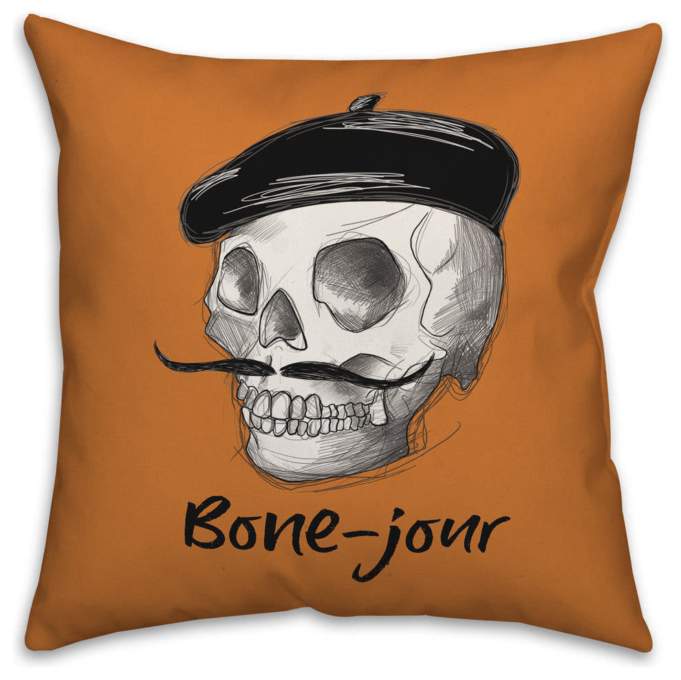 Bone-Jour Skull Sketch Throw Pillow