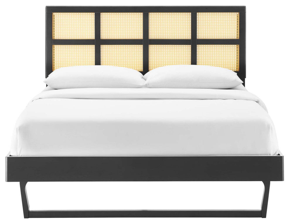 Platform Bed Frame, Full Size, Wood, Black, Modern Mid-Century, Bedroom Master